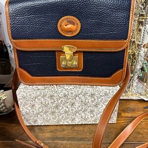 Vintage Dooney & Bourke Navy and Brown Leather Crossbody Bag